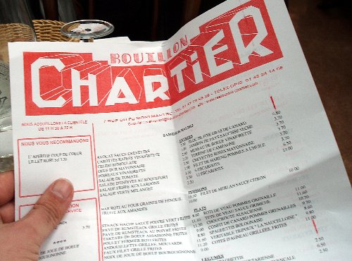 Podróż soczysta berlińsko-paryska - Le Bouillon Chartier - menu