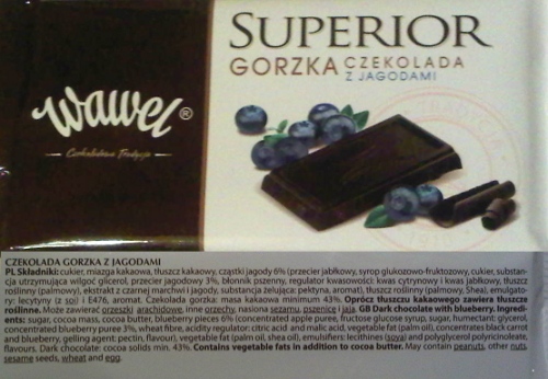 czekolada gorzka z jagodami - Wawel